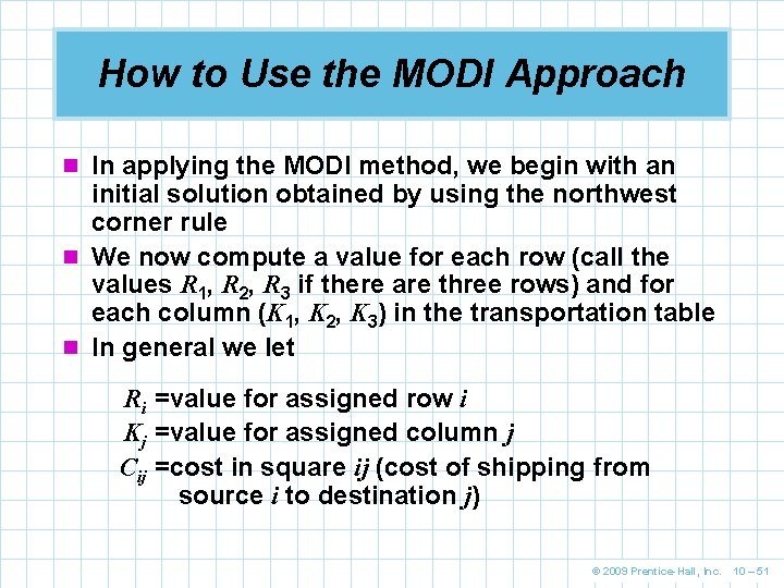 How to Use the MODI Approach n In applying the MODI method, we begin