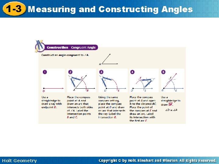 1 -3 Measuring and Constructing Angles Holt Geometry 