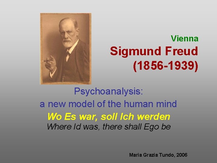 Vienna Sigmund Freud (1856 -1939) Psychoanalysis: a new model of the human mind Wo