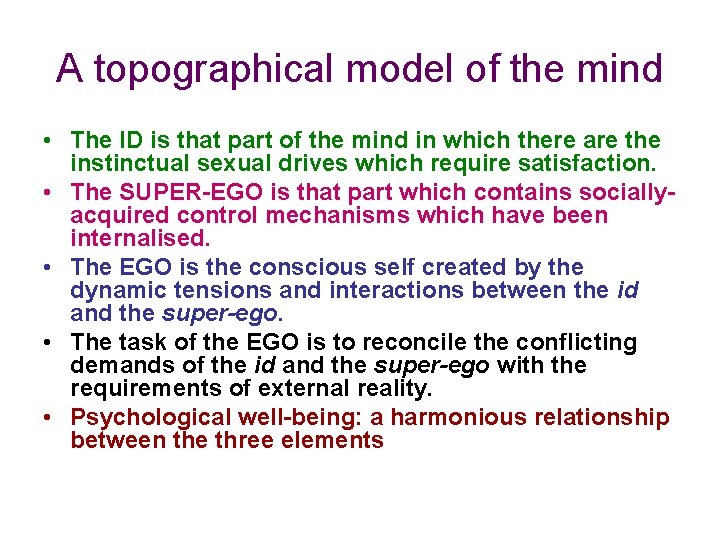 A topographical model of the mind • The ID is that part of the