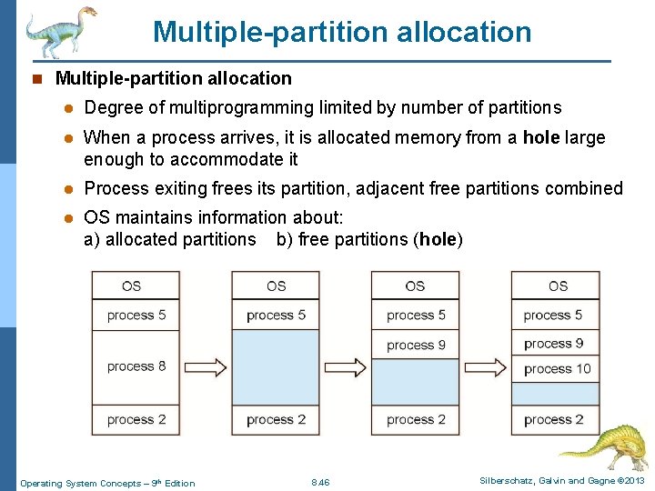 Multiple-partition allocation n Multiple-partition allocation l Degree of multiprogramming limited by number of partitions