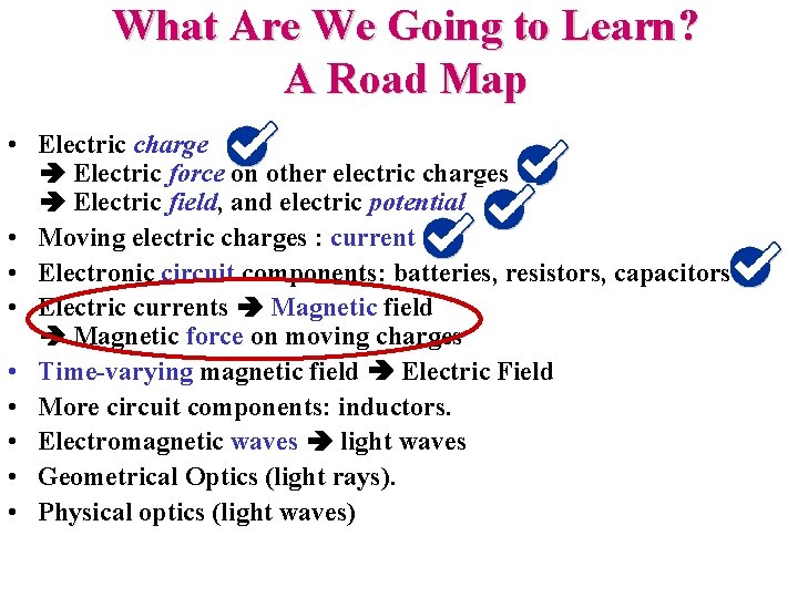 What Are We Going to Learn? A Road Map • Electric charge Electric force