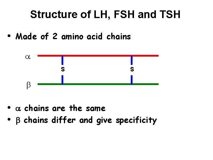 Structure of LH, FSH and TSH • Made of 2 amino acid chains a