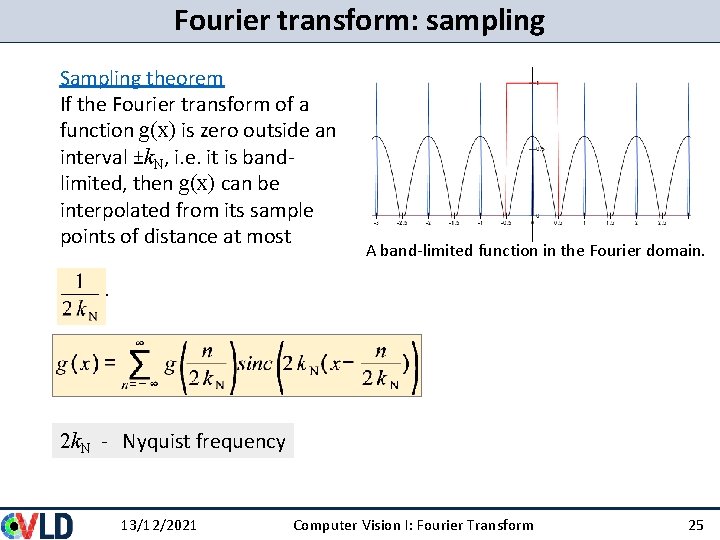 Fourier transform: sampling Sampling theorem If the Fourier transform of a function g(x) is