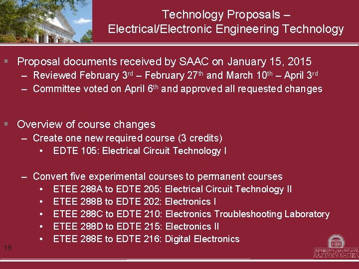 Technology Proposals – Electrical/Electronic Engineering Technology § Proposal documents received by SAAC on January