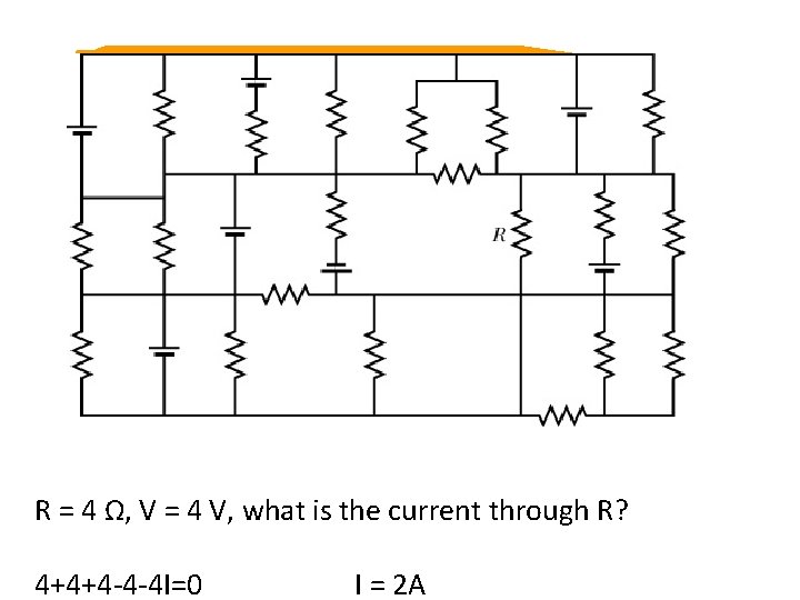 R = 4 Ω, V = 4 V, what is the current through R?