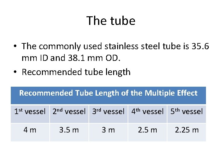 The tube • The commonly used stainless steel tube is 35. 6 mm ID