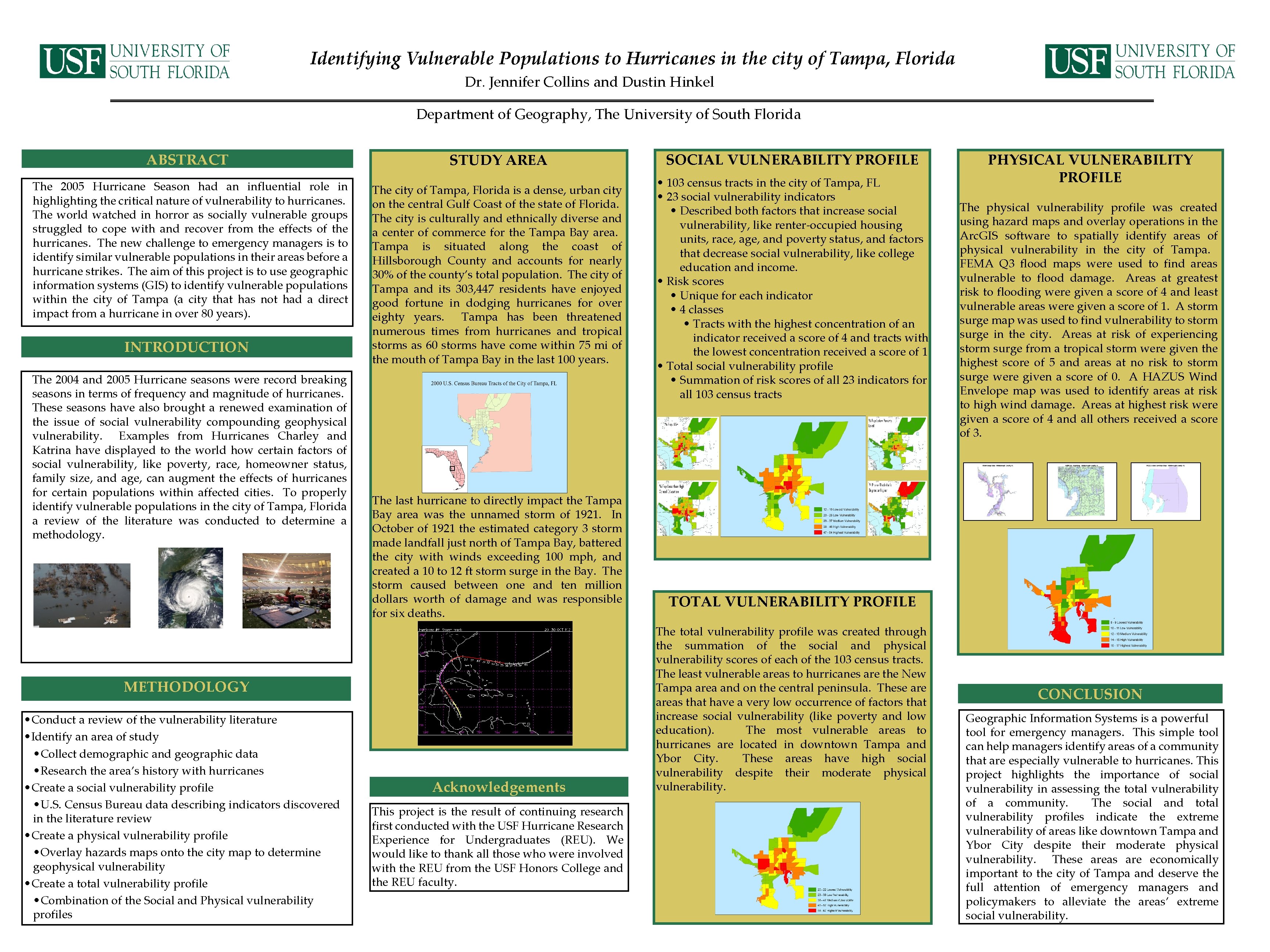 Identifying Vulnerable Populations to Hurricanes in the city of Tampa, Florida Dr. Jennifer Collins
