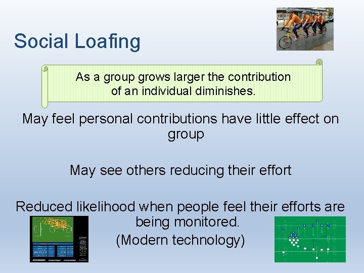 Social Loafing As a group grows larger the contribution of an individual diminishes. May