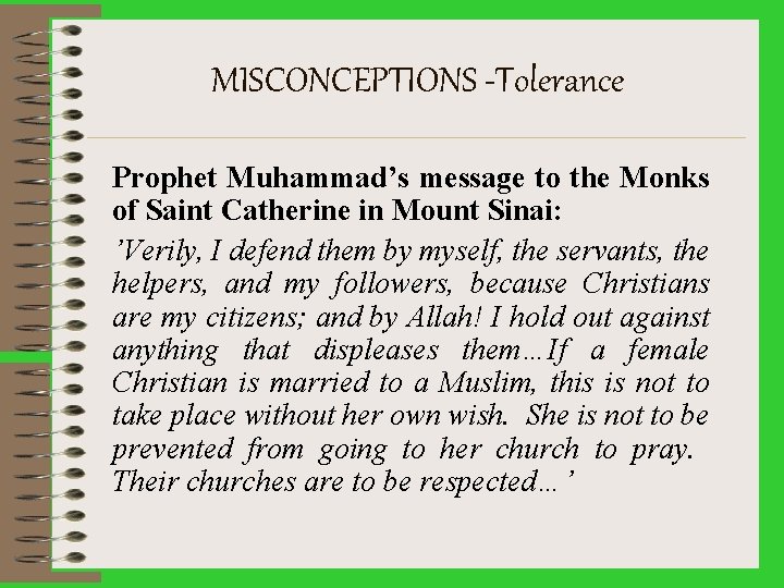 MISCONCEPTIONS -Tolerance Prophet Muhammad’s message to the Monks of Saint Catherine in Mount Sinai:
