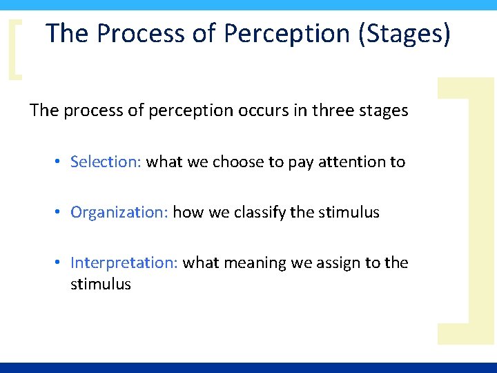 [ The Process of Perception (Stages) The process of perception occurs in three stages