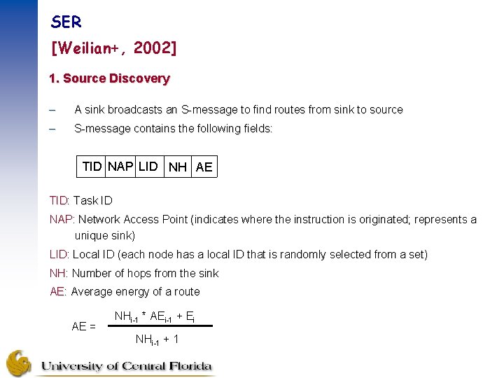 SER [Weilian+, 2002] 1. Source Discovery – A sink broadcasts an S-message to find