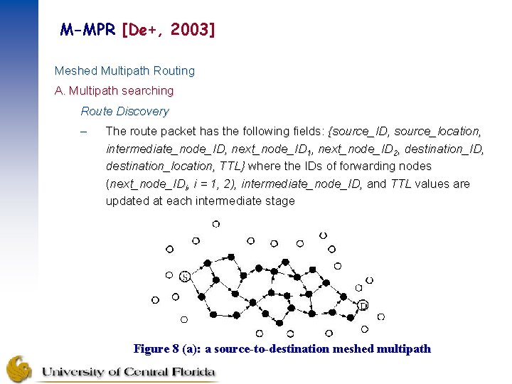 M-MPR [De+, 2003] Meshed Multipath Routing A. Multipath searching Route Discovery – The route