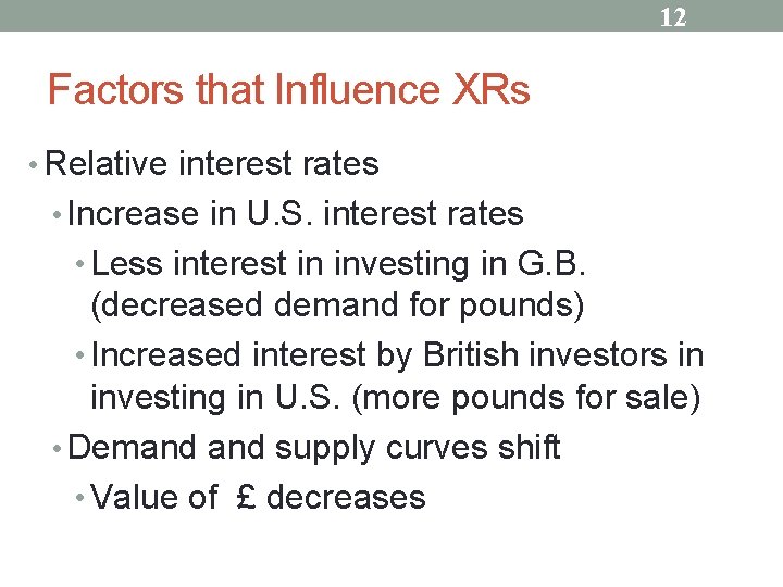 12 Factors that Influence XRs • Relative interest rates • Increase in U. S.