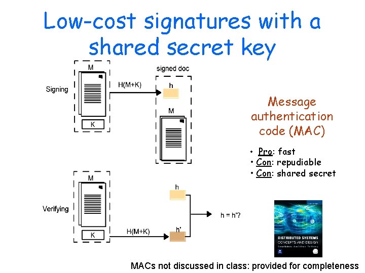 Low-cost signatures with a shared secret key Message authentication code (MAC) • Pro: fast