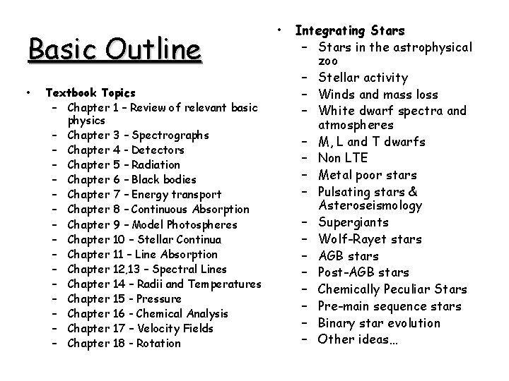 Basic Outline • Textbook Topics – Chapter 1 – Review of relevant basic physics