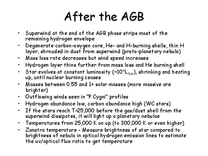 After the AGB • • • Superwind at the end of the AGB phase