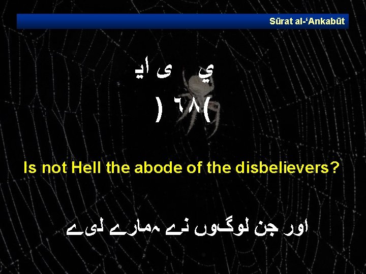 Sūrat al ‘Ankabūt ﻱ ﻯ ﺍﻳ ) ٦٨( Is not Hell the abode of