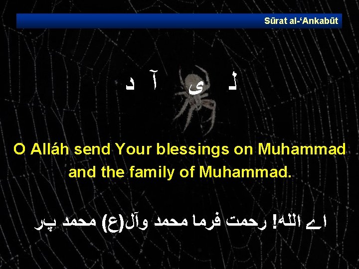 Sūrat al ‘Ankabūt آ ﺩ ﻟ ﻯ O Alláh send Your blessings on Muhammad