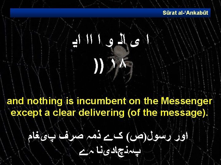 Sūrat al ‘Ankabūt ﺍ ﻯ ﺍﻟ ﻭ ﺍ ﺍﺍ ﺍﻳ )) ١٨ and nothing