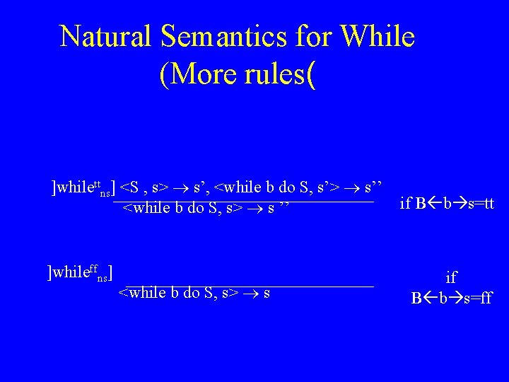 Natural Semantics for While (More rules( ]whilettns] <S , s> s’, <while b do