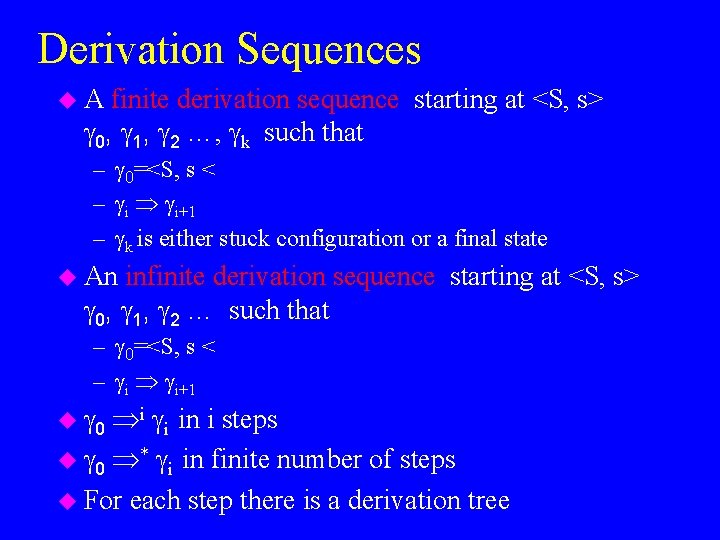 Derivation Sequences u. A finite derivation sequence starting at <S, s> 0, 1, 2