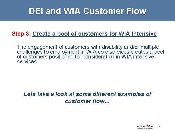 DEI and WIA Customer Flow Step 3: Create a pool of customers for WIA