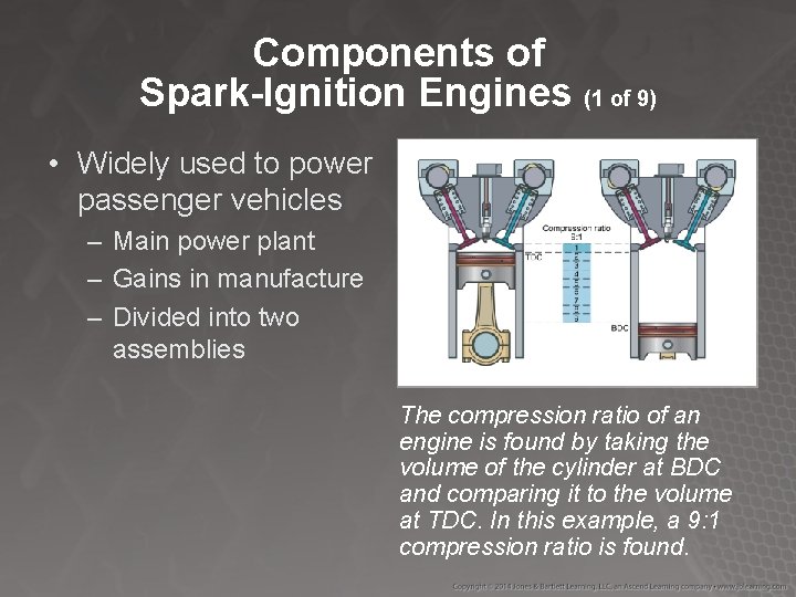 Components of Spark-Ignition Engines (1 of 9) • Widely used to power passenger vehicles