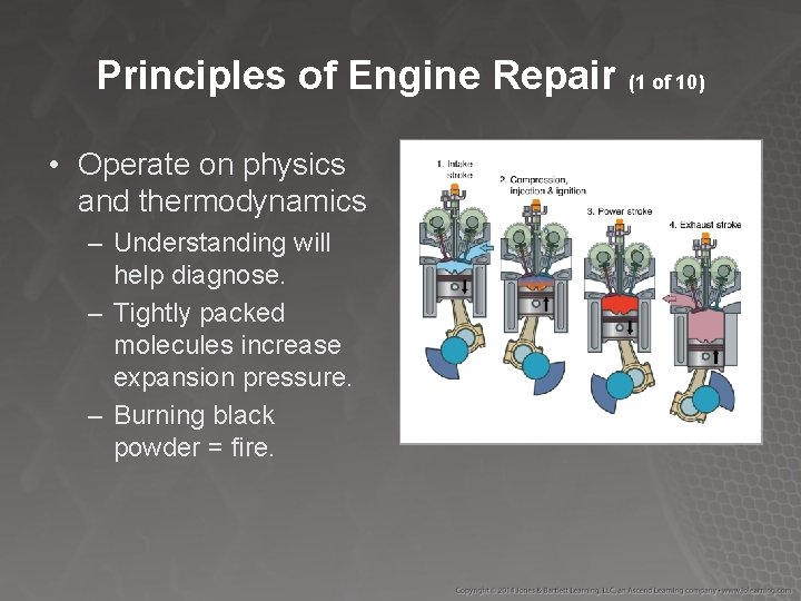 Principles of Engine Repair (1 of 10) • Operate on physics and thermodynamics –