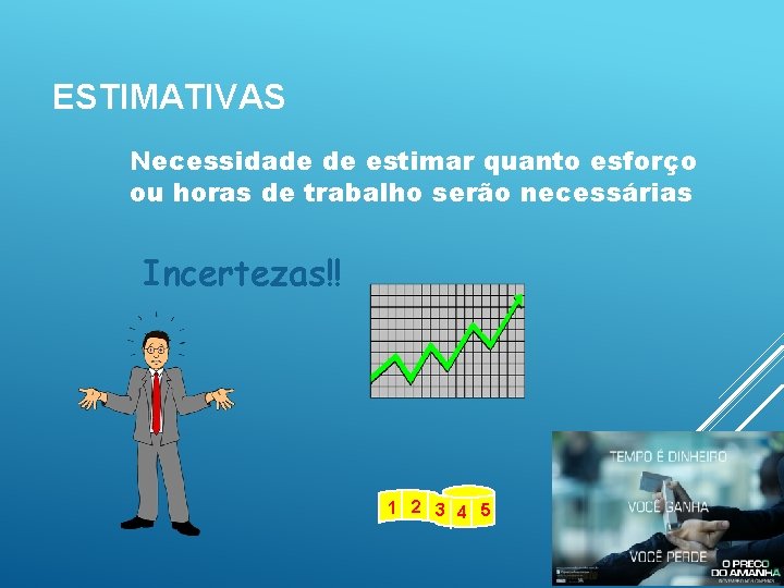 ESTIMATIVAS Necessidade de estimar quanto esforço ou horas de trabalho serão necessárias Incertezas!! 1