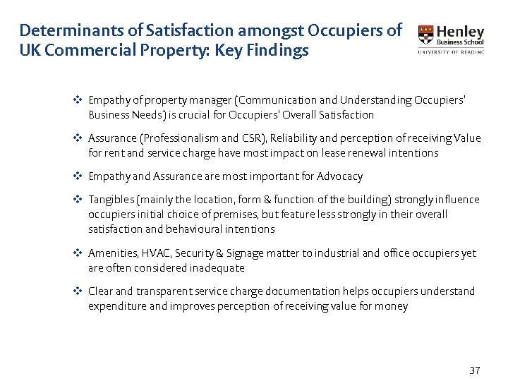 Determinants of Satisfaction amongst Occupiers of UK Commercial Property: Key Findings v Empathy of