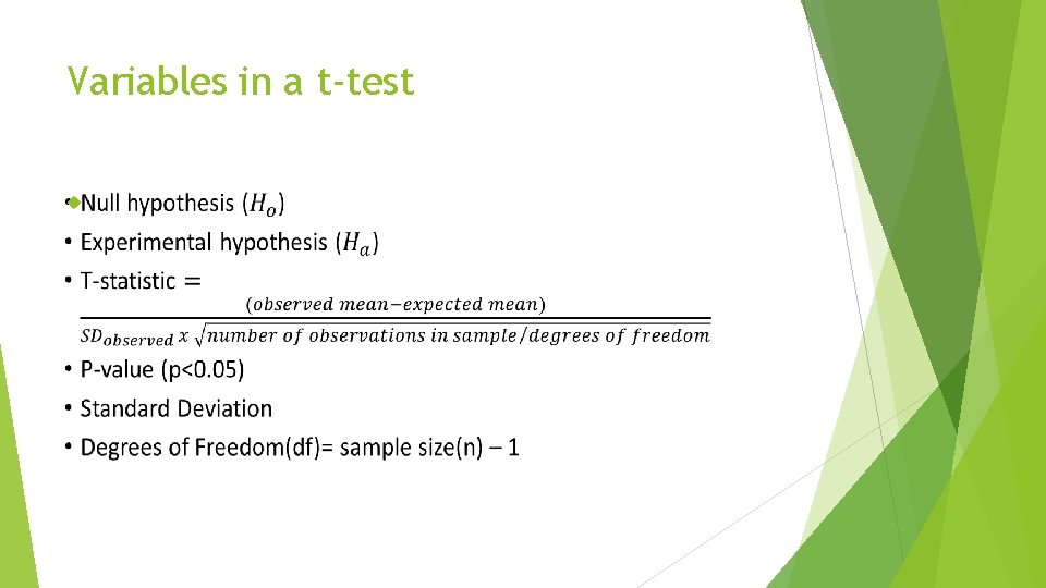 Variables in a t-test 