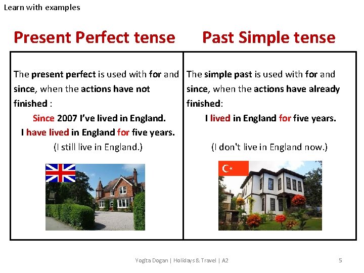 Learn with examples Present Perfect tense Past Simple tense The present perfect is used