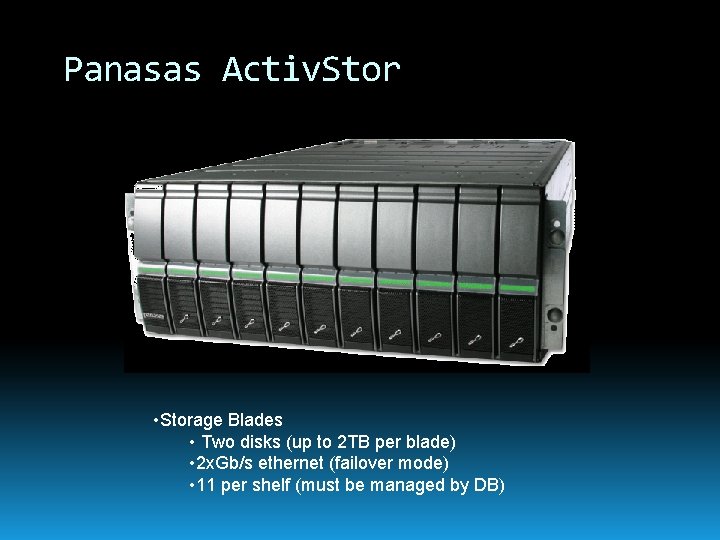 Panasas Activ. Stor • Storage Blades • Two disks (up to 2 TB per