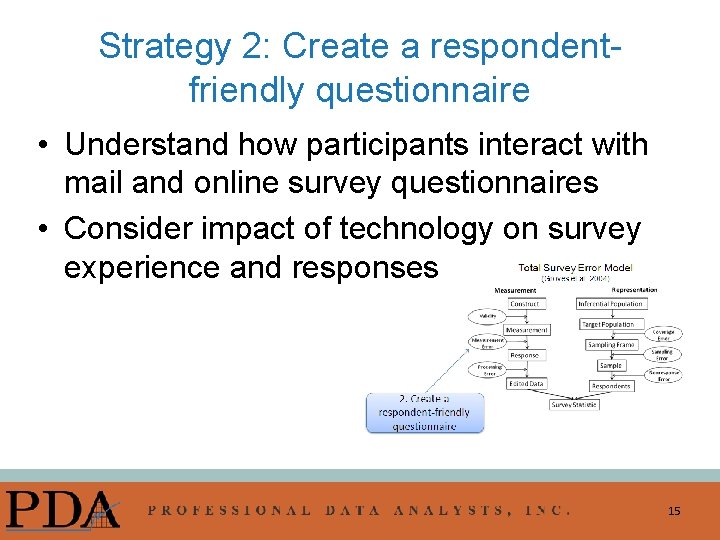 Strategy 2: Create a respondentfriendly questionnaire • Understand how participants interact with mail and