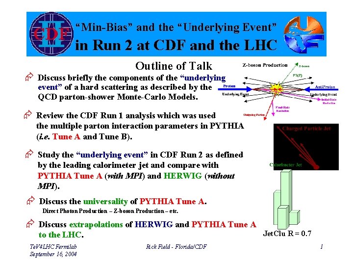 “Min-Bias” and the “Underlying Event” in Run 2 at CDF and the LHC Outline