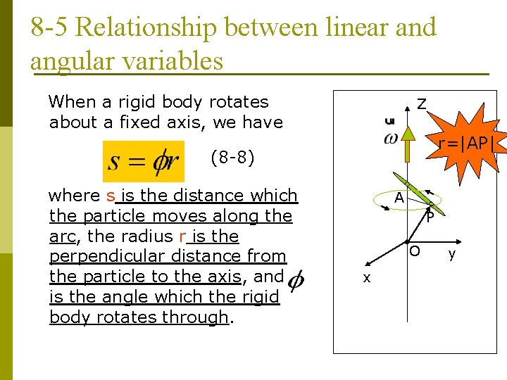 8 -5 Relationship between linear and angular variables When a rigid body rotates about