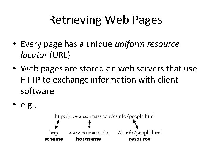 Retrieving Web Pages • Every page has a unique uniform resource locator (URL) •