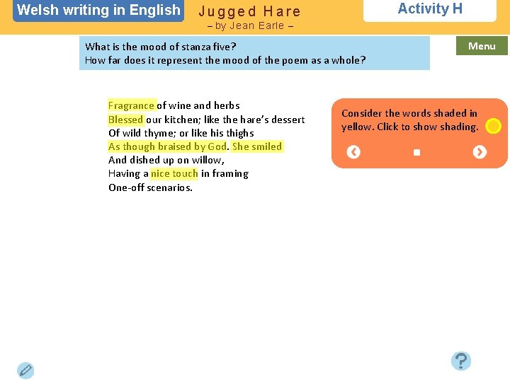 Welsh writing in English Activity H Jugged Hare – by Jean Earle – What