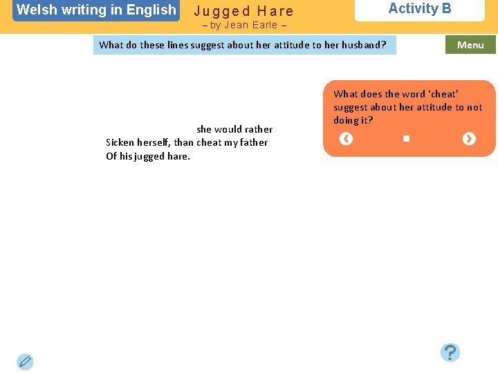 Welsh writing in English Activity B Jugged Hare – by Jean Earle – What