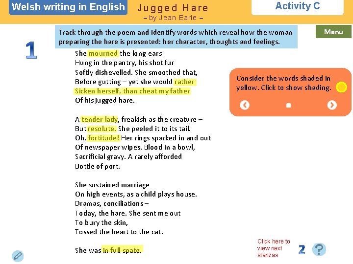 Welsh writing in English Jugged Hare Activity C – by Jean Earle – Track