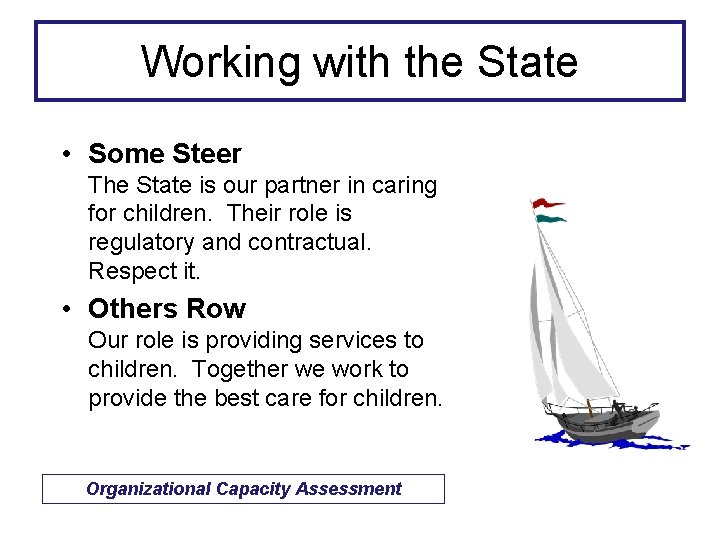 Working with the State • Some Steer The State is our partner in caring