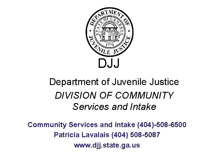 DJJ Department of Juvenile Justice DIVISION OF COMMUNITY Services and Intake Community Services and