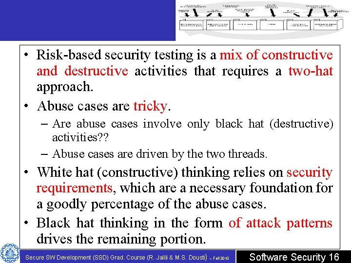  • Risk-based security testing is a mix of constructive and destructive activities that