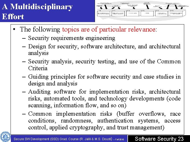 A Multidisciplinary Effort • The following topics are of particular relevance: – Security requirements