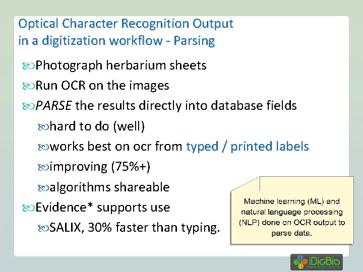 Optical Character Recognition Output in a digitization workflow - Parsing Photograph herbarium sheets Run