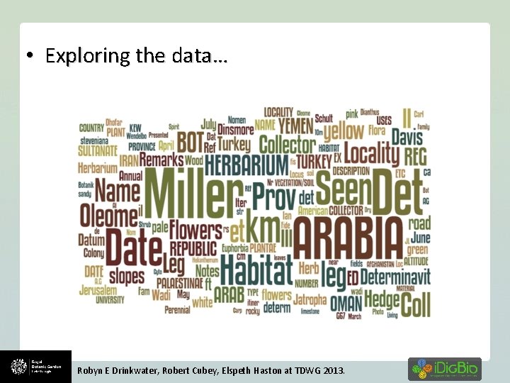  • Exploring the data… Robyn E Drinkwater, Robert Cubey, Elspeth Haston at TDWG