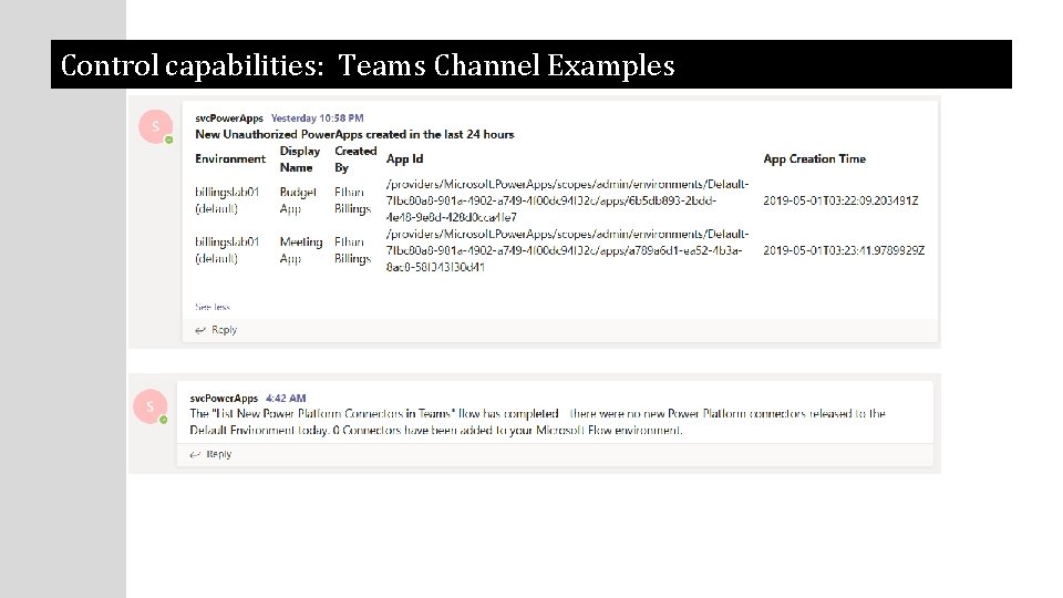 Control capabilities: Teams Channel Examples 