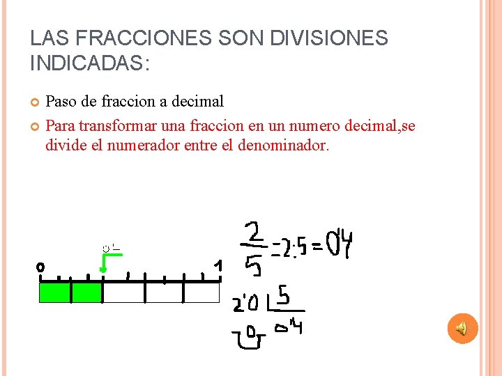 LAS FRACCIONES SON DIVISIONES INDICADAS: Paso de fraccion a decimal Para transformar una fraccion