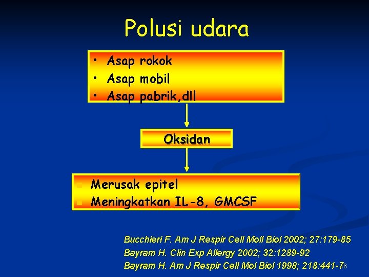 Polusi udara • Asap rokok • Asap mobil • Asap pabrik, dll Oksidan n